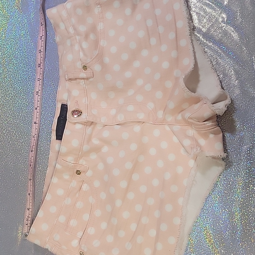 Y2k Vintage Juicy Couture Baby Pink Polka Dot Jean Shorty Shorts Size:31 - Picture 4 of 8